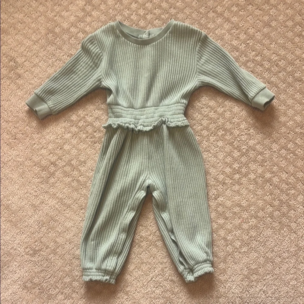 Habitual Ribbed Long Sleeve Baby Jumpsuit in Sage 18 Month